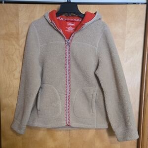 L.L. Bean Tan Fleece Jacket with Orange Trim